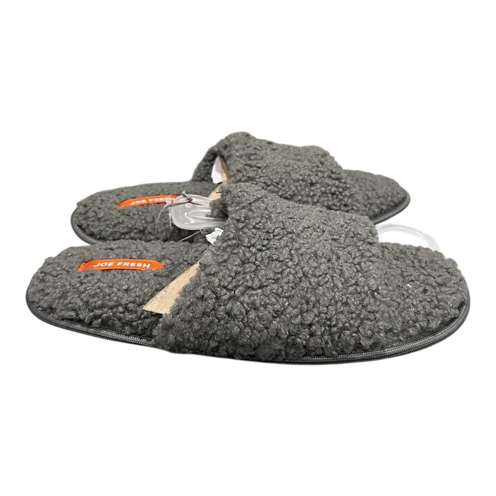 Joe Fresh Slippers Womens Size 9 Gray Fleece Slide House Shoes Cozy Indoor